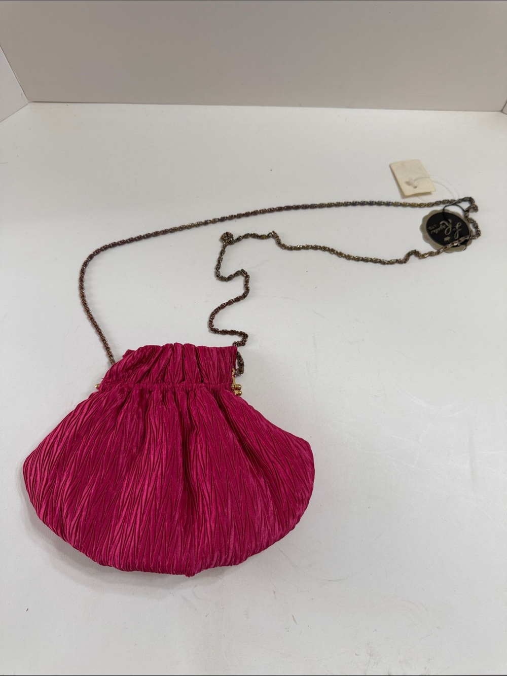 La Regale Vintage Hot Pink Pleated Drawstring Crossbody Bag